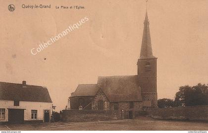 CPA Quévy-le-Grand - La Place et l'Eglise  - Edit. Michaux - Circulée - Divisée - TTB - 1933 - Surtaxe 30c