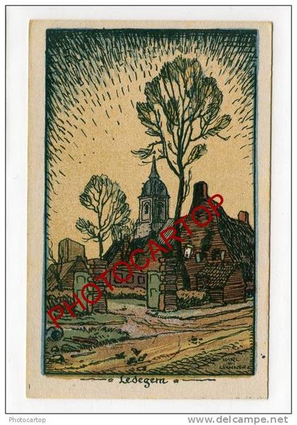 LEDEGEM-DESSIN allemand-CARTE allemande-Guerre 14-18-1WK-BELGIQUE-BELGIEN-Flandern-Illustrateur-K.M.LECHNER-