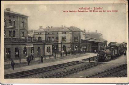 CPA Herbesthal Lontzen Wallonien Lüttich, Bahnhof, Gleisansicht, Belgische Eisenbahn