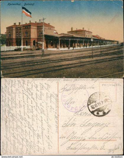 Postkaart Herbesthal- Lontzen Bahnhof 1918  gel. Feldpoststempel