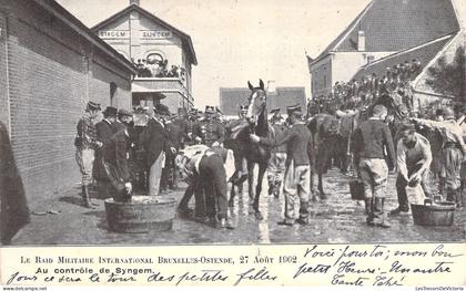 BELGIQUE - le raid militaire international bruxelles ostende - au controle de syngem - animé  - carte postale ancienne