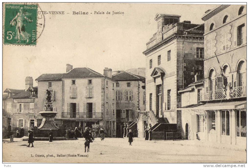 BELLAC  CAFE PALAIS DE JUSTICE EN 1914 ANIMEE