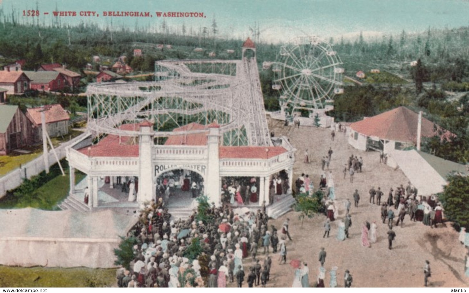 Bellingham Washington, White City Amusement Park, Roller Coaster Rides Ferris Wheel, c1910s Vintage Postcard