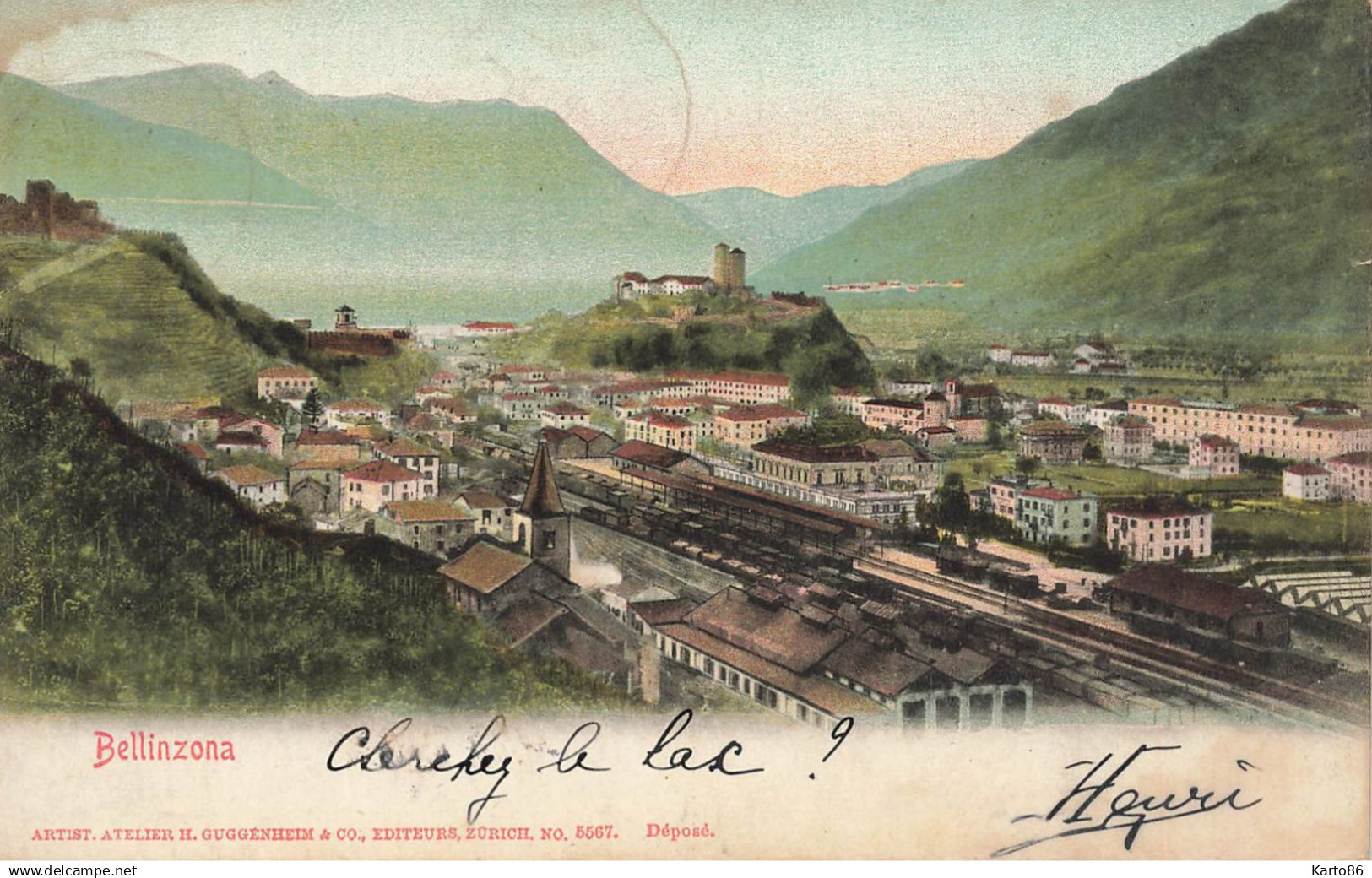 bellinzona * 1901 * gare station railway * et le village * suisse tessin schweiz bellinzone