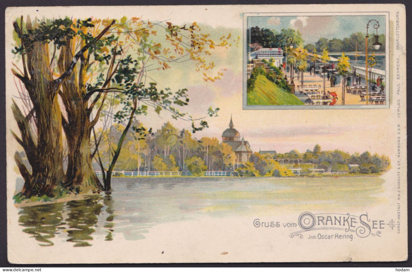 "Berlin-Hohenschönhausen", Wirtshaus am Orankesee, Farb-Litho, 1907 gelaufen