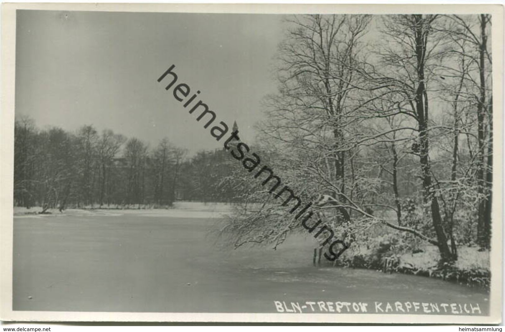 Berlin - Treptow - Karpfenteich im Winter  - Foto-AK 30er Jahre