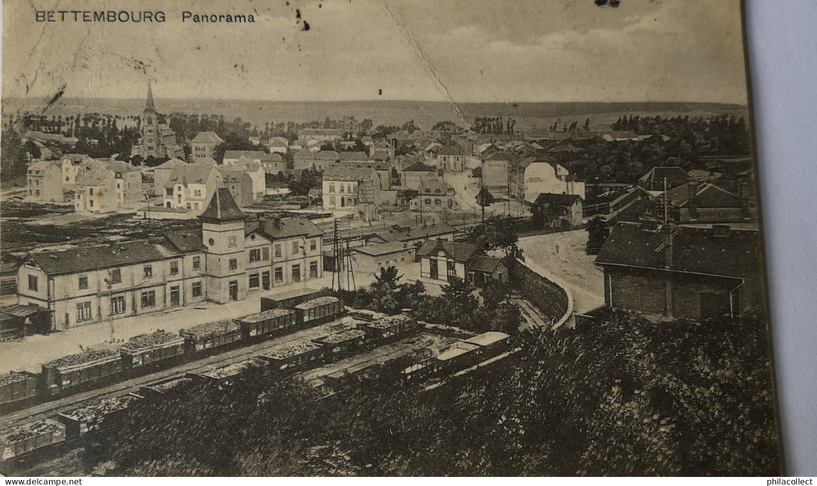 Bettembourg (Luxembourg) Panorama (Station - Gare) 1912 light fold