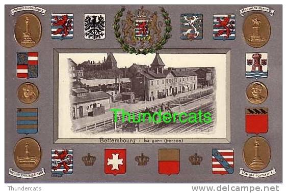 BETTEMBURG BETTEMBOURG LA GARE PERRON TRAIN  CARTE EN RELIEF GAUFREE TIMBRES