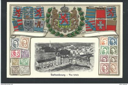 +++ CPA - LUXEMBOURG - LUXEMBURG - BETTEMBOURG - Vue totale - Carte fantaisie - Ecusson Blason Relief - Fond argenté  //