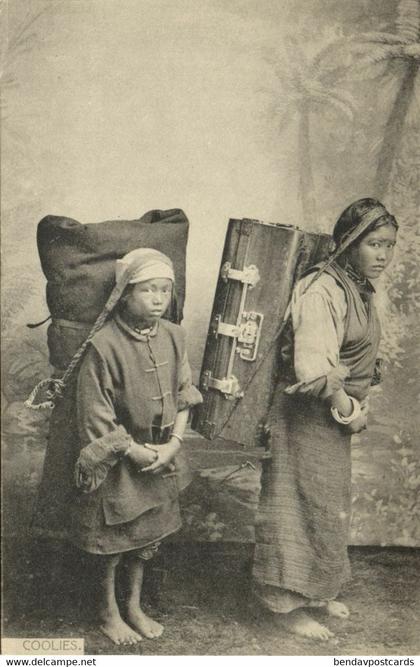 bhutan tibet, Young Bhutia or Tibetan Coolies at Work (1910s) Postcard