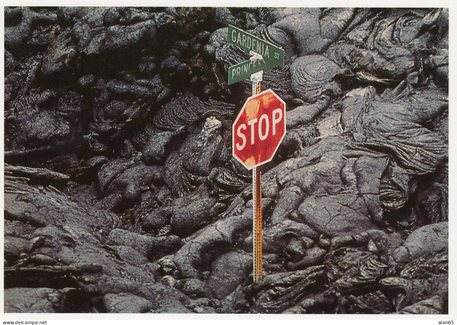 Big Island of Hawaii, Kilauea Volcano Lava Flow and Street Sign, c1990s/2000s Vintage Postcard