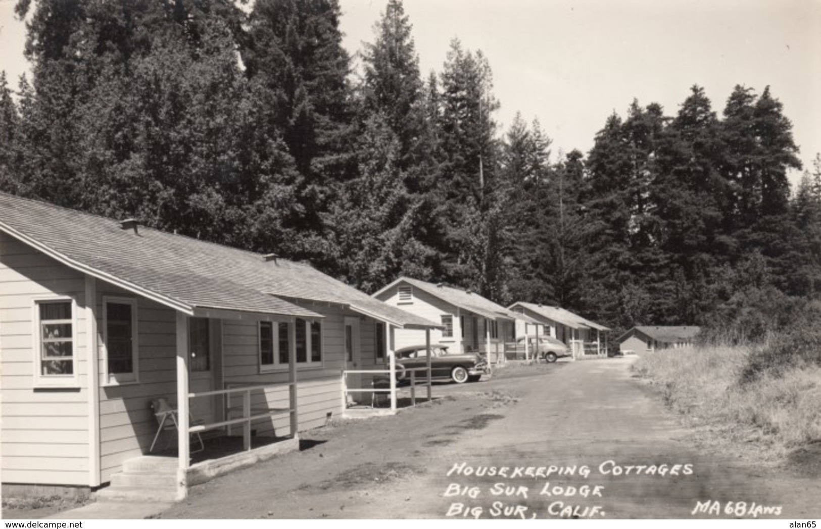 Big Sur California, Big Sur Lodge Housekeeping Cottages, Autos, c1950s Vintage Real Photo Postcard