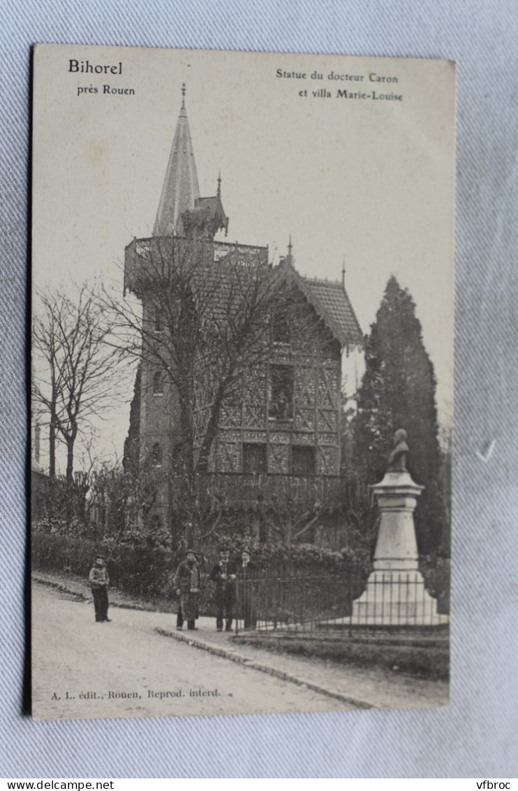 Bihorel près Rouen, statue du docteur Caron et villa Marie Louise, Seine Maritime 76