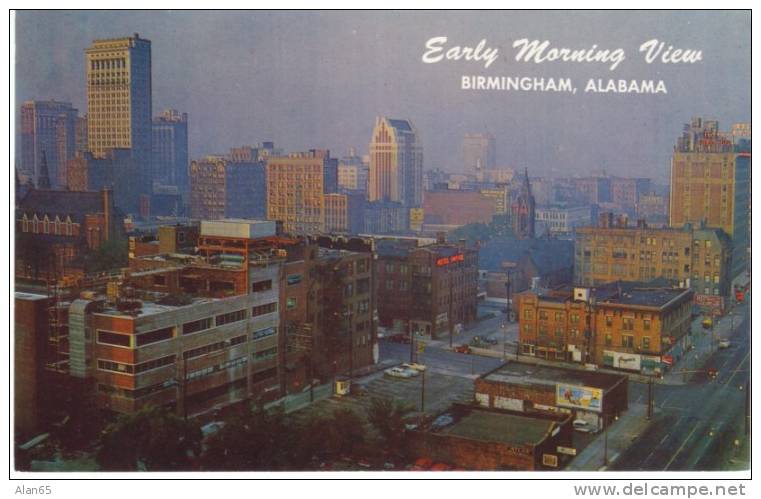 Birmingham AL Alabama, Morning View Downtown, Billboard Advertisement, on c1960s Vintage Chrome Postcard