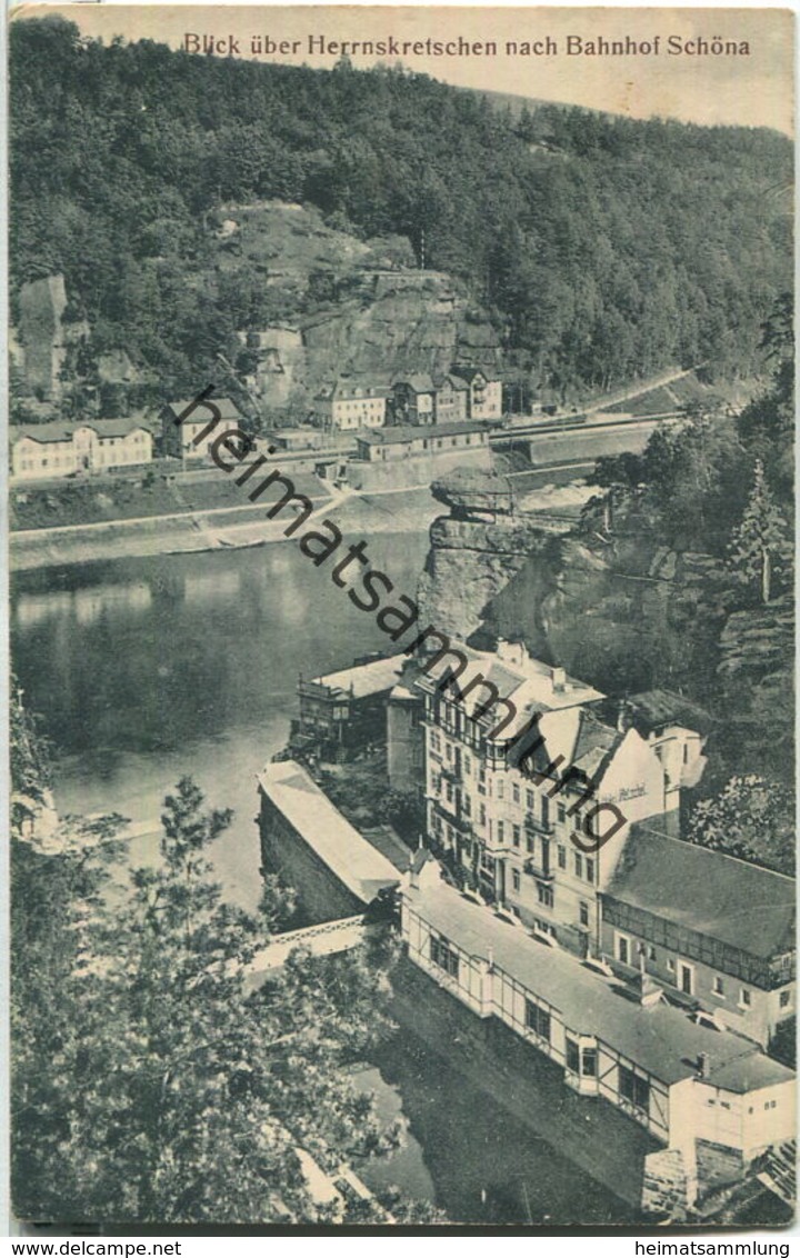 Blick über Herrnskretschen nach Bahnhof Schöna - Verlag Krille & Martin Dresden