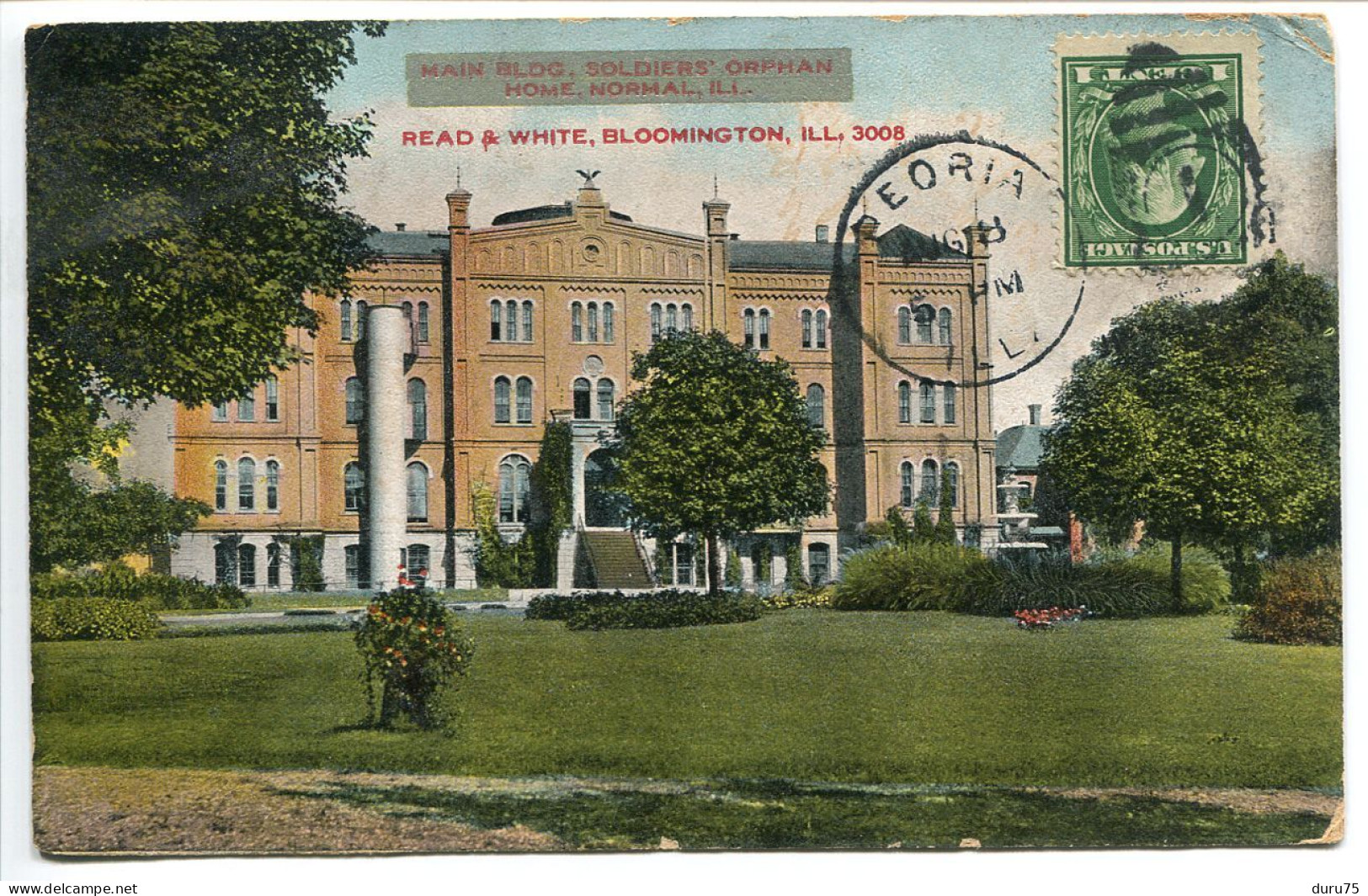 BLOOMINGTON Read & White - Main BLDG Soldiers' Orphan Home Normal ( maison soldats orphelins )