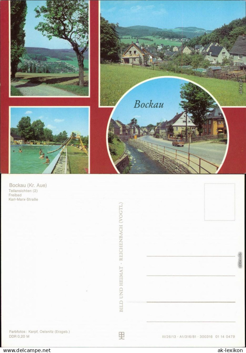 Bockau (Erzgebirge) Teilansichten (2), Freibad, Karl-Marx-Straße 1981