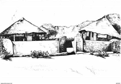 BOTSWANA Village GABANE dessin de Viera Larsson édition Co-print GABORONE (2 Scans) N°18 \MP7111