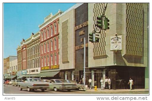 Bowling Green KY Kentucky, Bank &amp; Trust Sign, Chrome Street Scene, Auto, c1960s Vintage Postcard