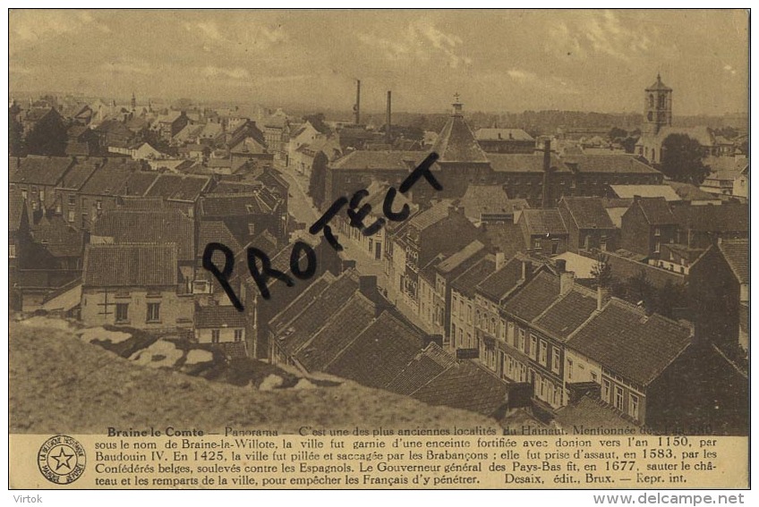 Braine-Le-Compte : panorama  (  2 scan : verso  carte d'honneur : école moyenne Braine - L'Alleud )