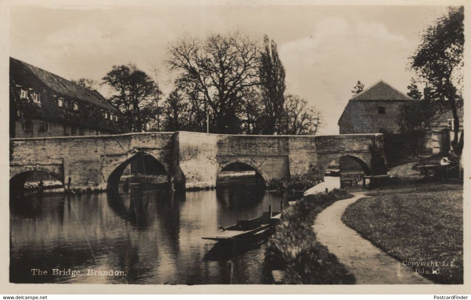 Brandon Bridge Suffolk Boat Canoe Rippling Water RPC Postcard