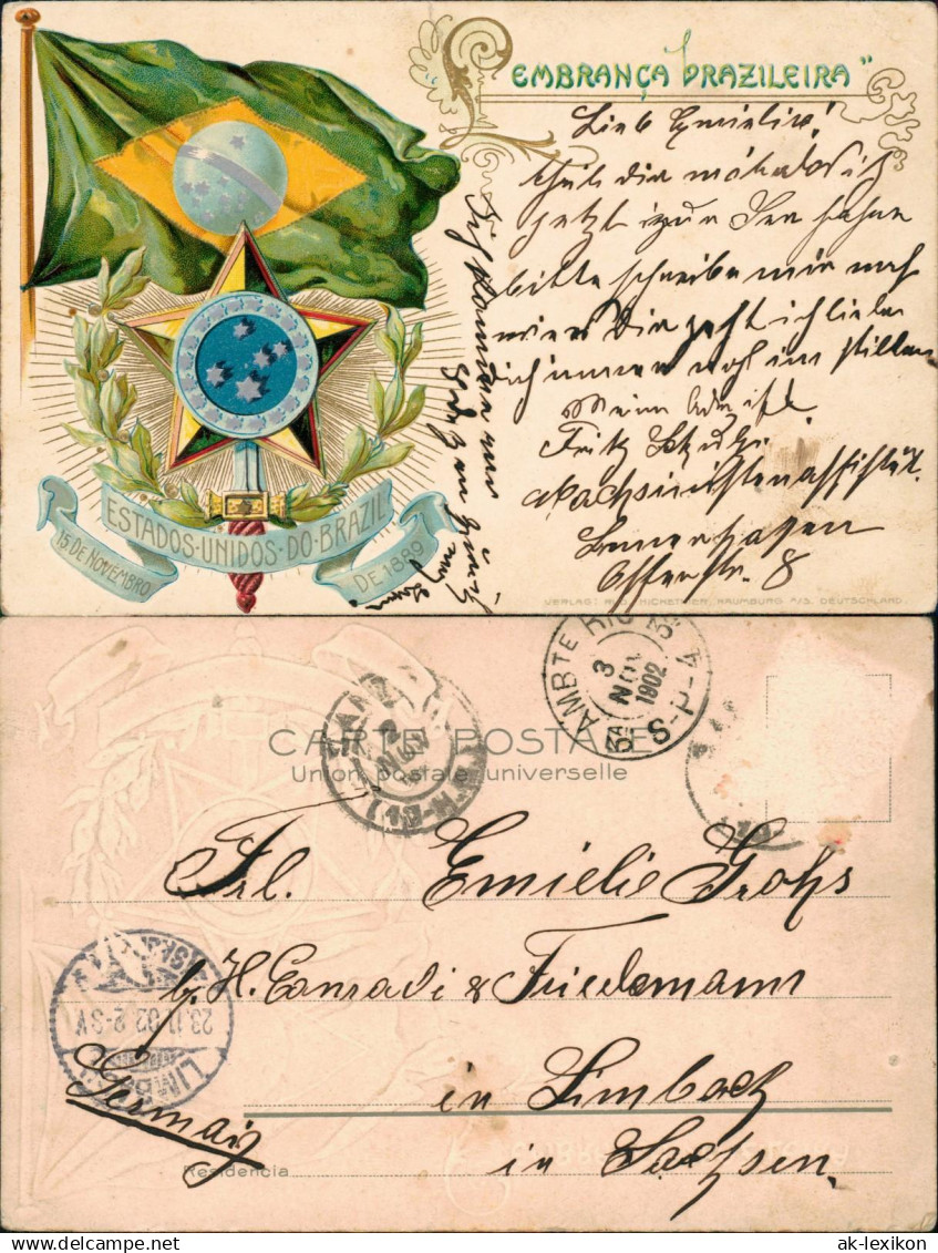 Brasilien ESTADOS UNIDOS DO BRAZIL Basil Heraldik Prägekarte 1902 Prägekarte