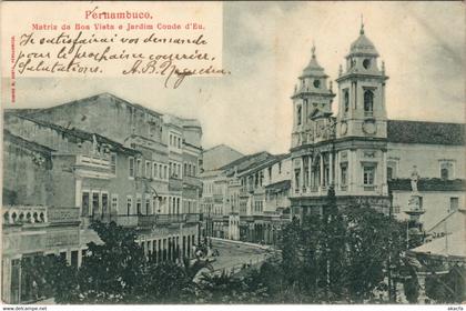 PC BRAZIL, PERNAMBUCO, MATRIZ DA BOA VISTA E JARDIM, Vintage Postcard (b36467)
