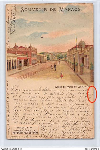 Brasil - MANAUS Manaos - Avenida do Palácio do Governador - UM PEQUENO RASGO NO LADO DIREITO - Ed. Adriano Ramos Pinto