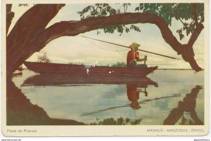 BRAZIL 1950 mint coloured pc "Pesca do Pirarucu - Manaus - Amazonas"