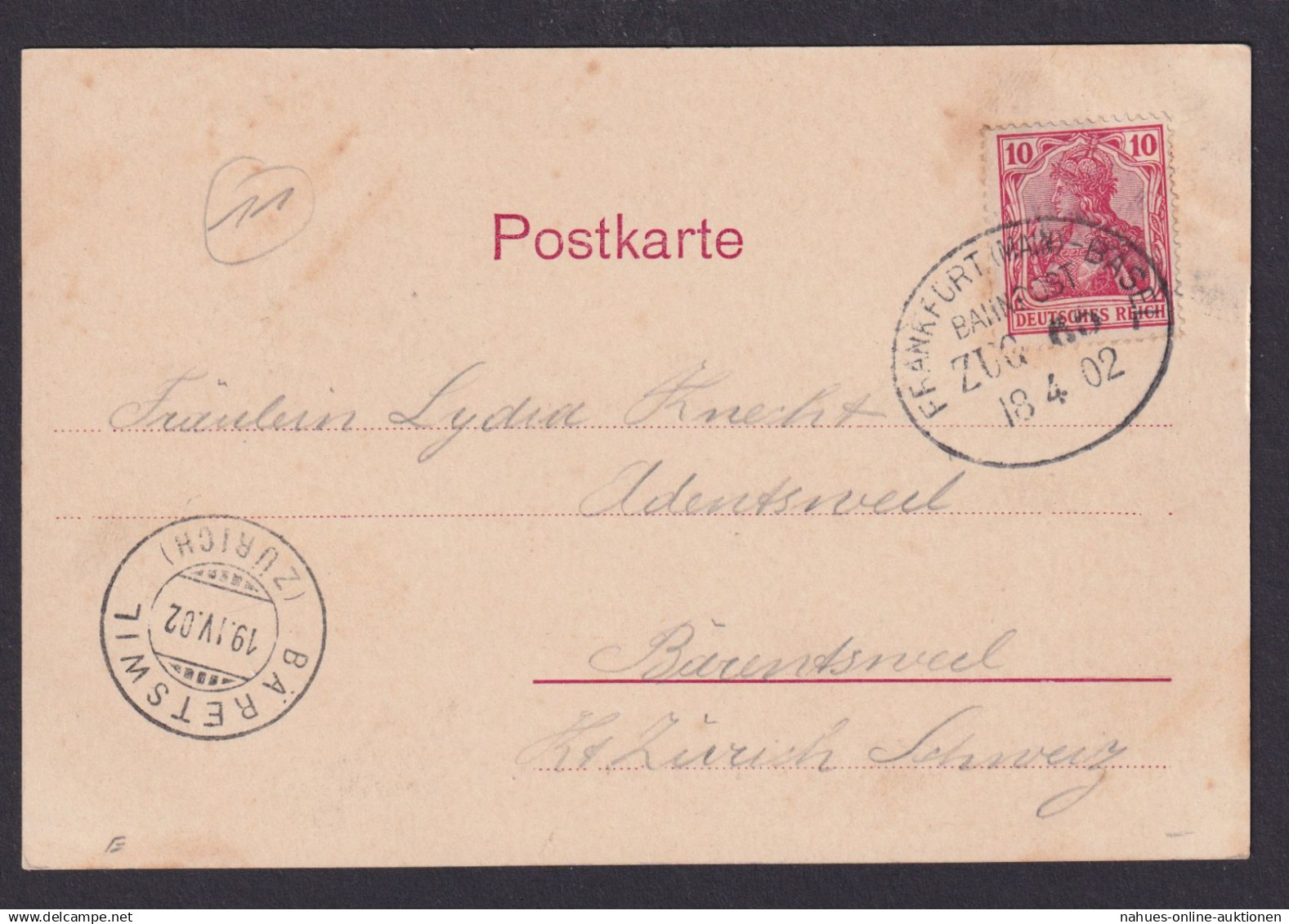 Briefmarken Bahnpost Deutsches Reich Frankfurt Basel Bäretswil Zürich Karlsruhe