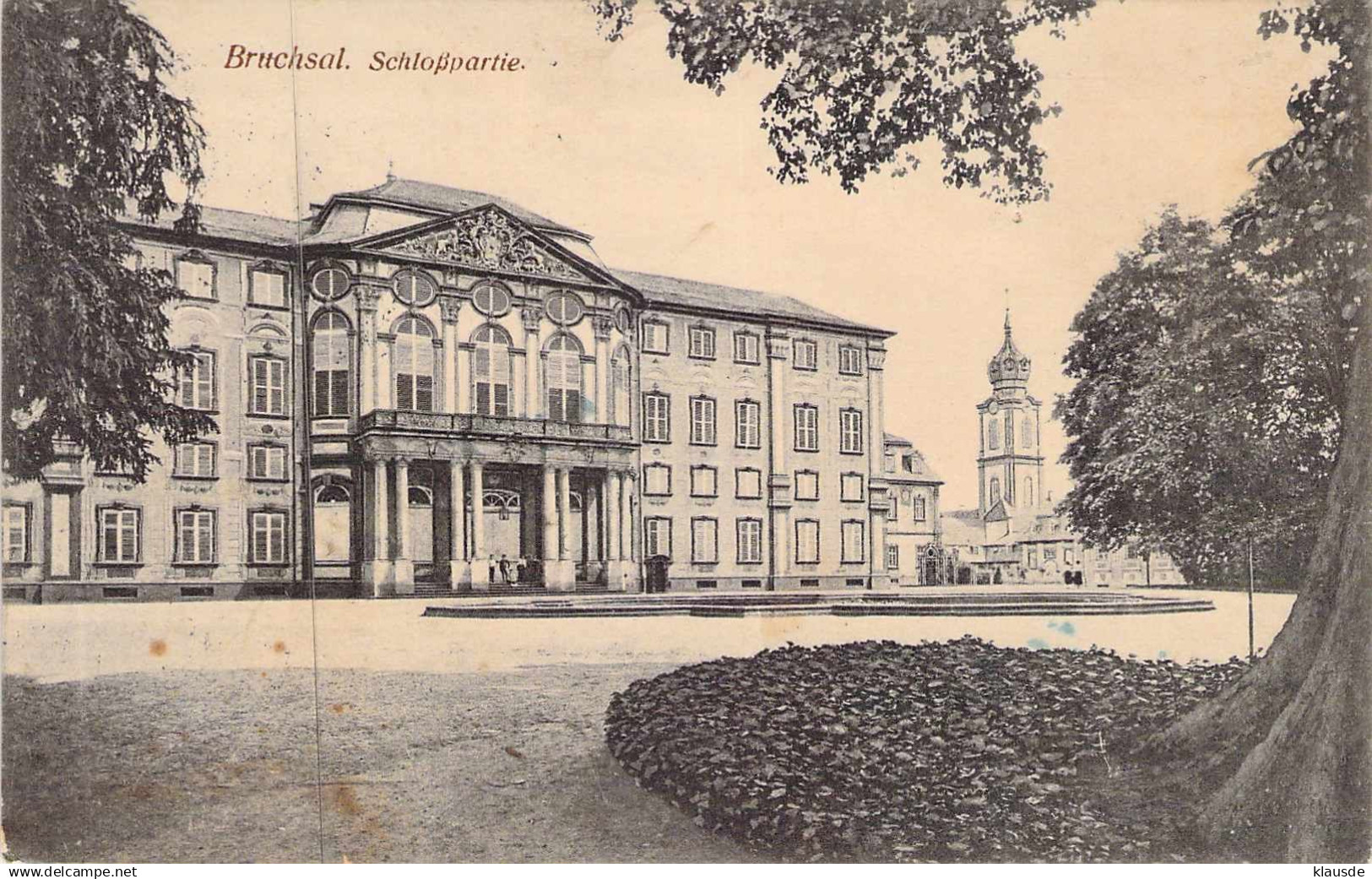 Bruchsal - Schlosspartie gel.1916 Bahnpost