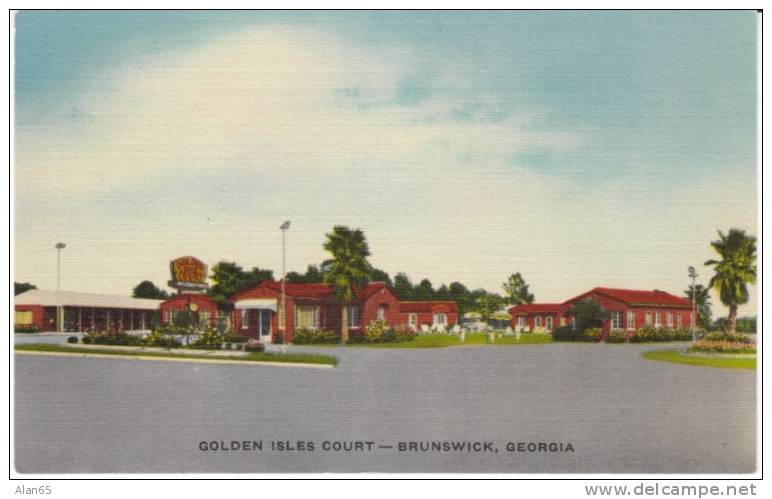 Brunswick GA Georgia, Golden Isles Court Lodging, c1930s Vintage Linen Postcard