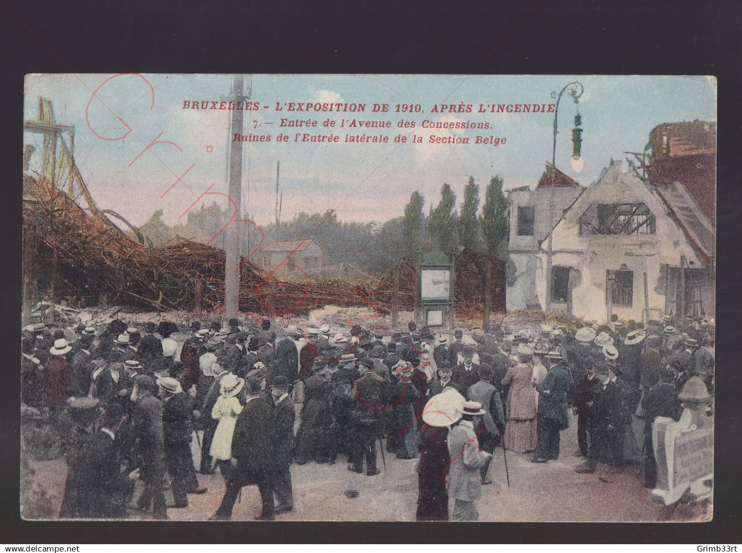 Bruxelles - L'Exposition de 1910, après 'incendie - Entrée de l'Avenue des Concessions - postkaart