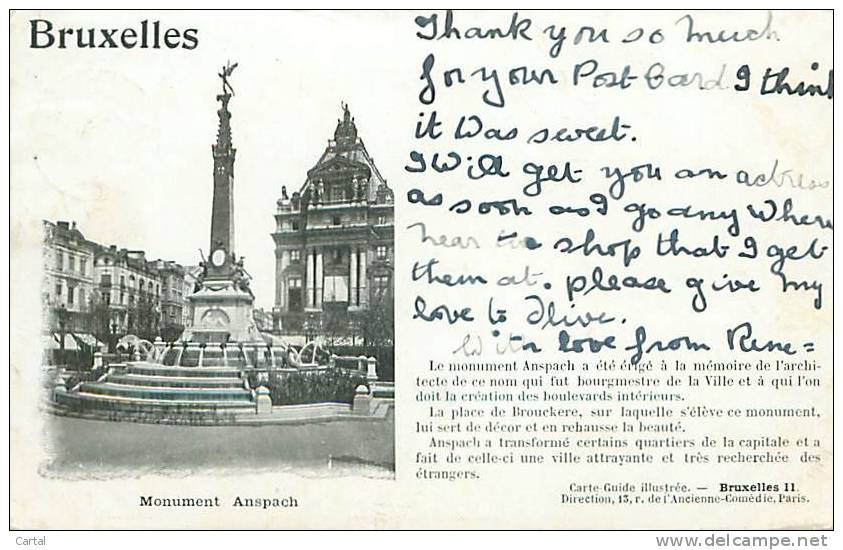 BRUXELLES - Monument Anspach (Carte-Guide illustrée, Bruxelles 11)