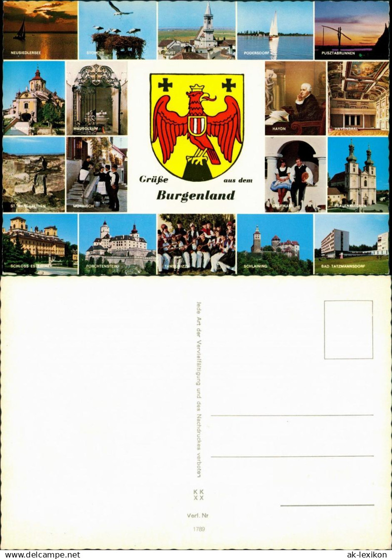 Burgenland (Österreich) Burgenland Mehrbild-AK mit Wappen und div. Fotos 1980