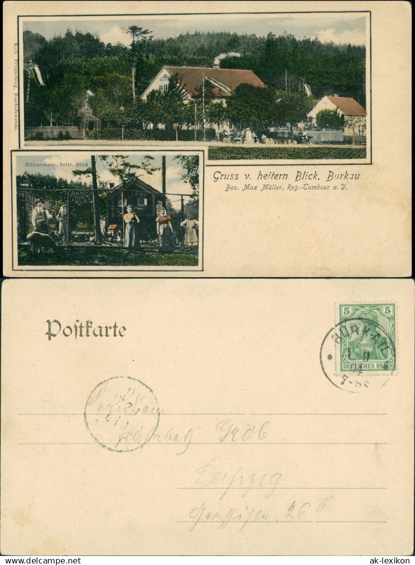 Burkau (Oberlausitz) Porchow Gasthaus heiterer Blick, Hühnerhaue 1904