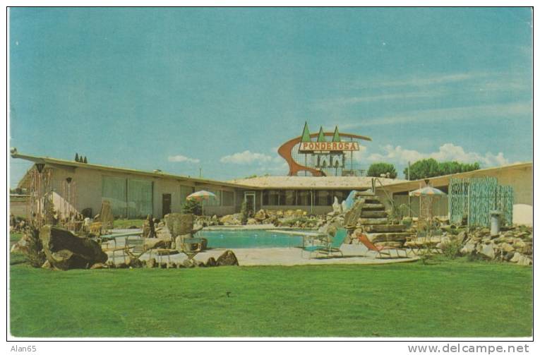 Burley ID Idaho, Ponderosa Inn Motel, Lodging, Great Neon Sign, c1950s/60s Vintage Postcard