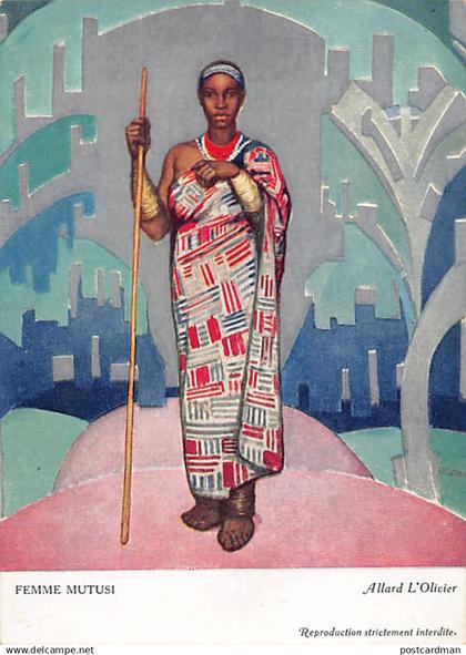 Burundi - Femme Mutusi, d'après une peinture d'Allard L'Olivier - Ed. Croix-Rouge du Congo