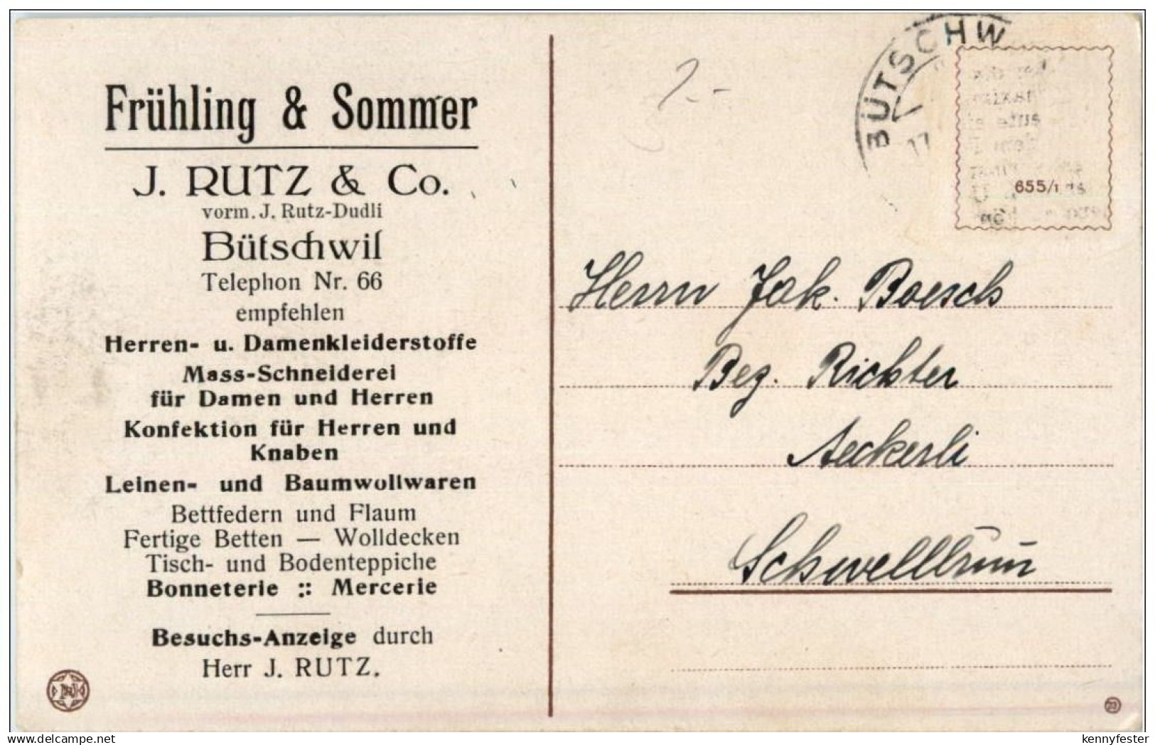 Bütschwil - J. Rutz &amp; Co - Werbekarte