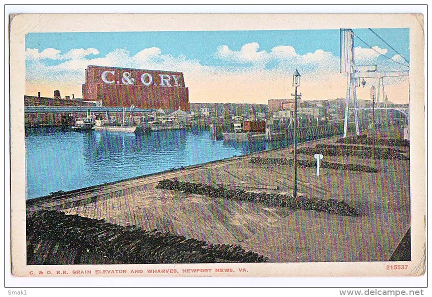 C.& O.R.R.GRAIN ELEVATOR AND WHARVES  NEWPORT NEWS ,VA.PUB.BY LOUIS KAUFMANN & SONS,BALTIMORE,MADE IN U.S.A.OLD POSTCARD