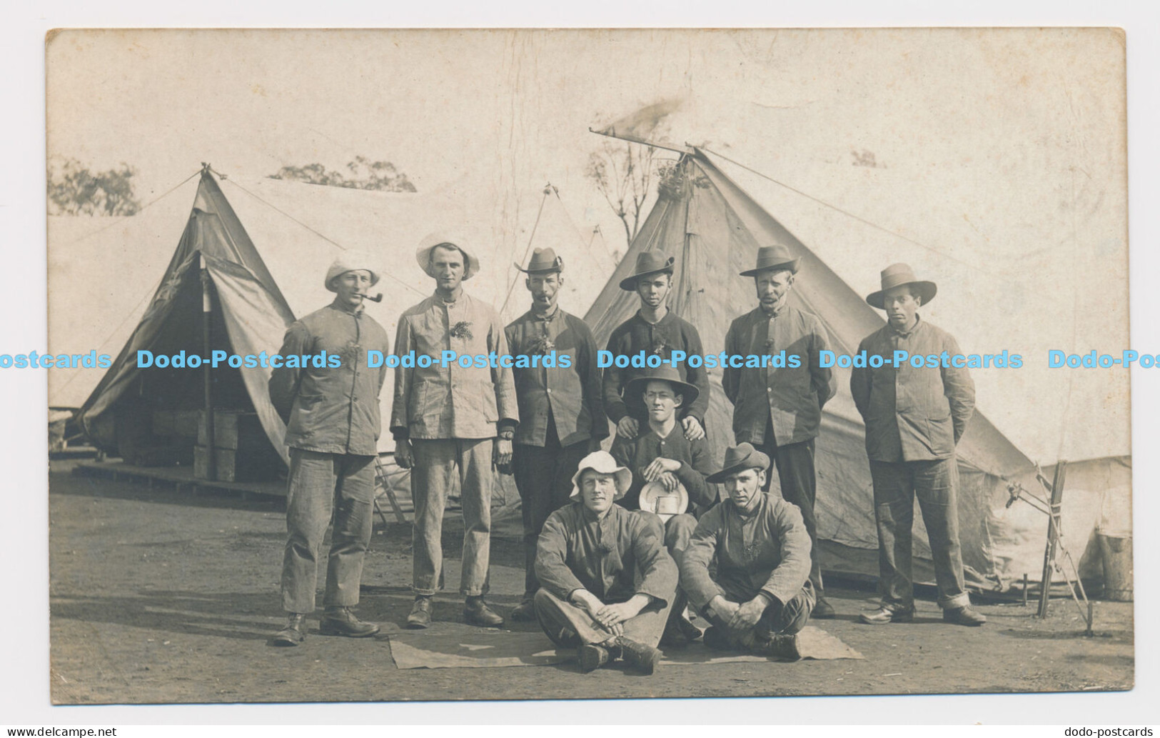 C006955 Men. Tents in the background. G. I. Vincent. Talbragar St. Dubbo