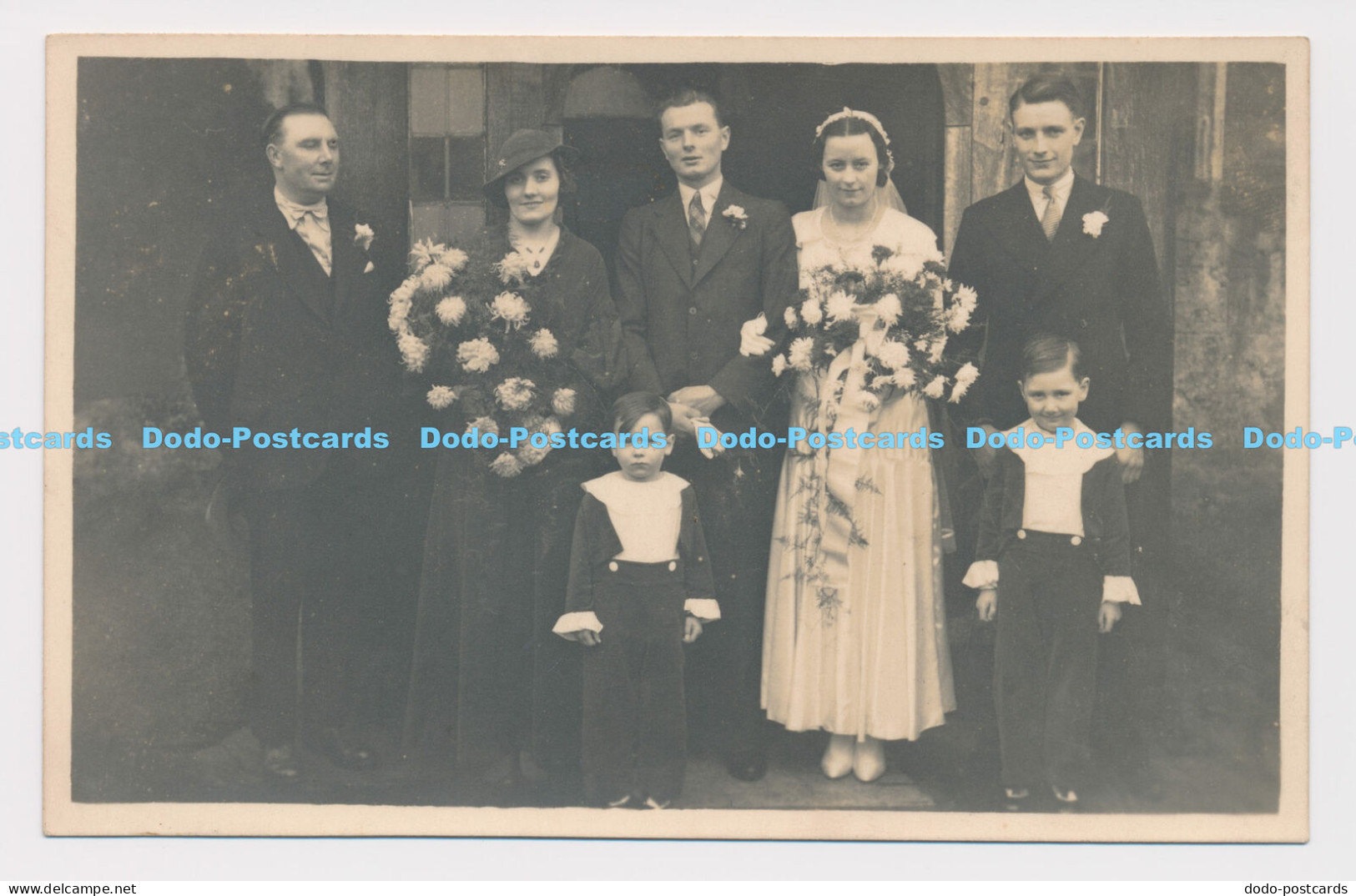 C022208 Wedding. Group Photo. Postcard