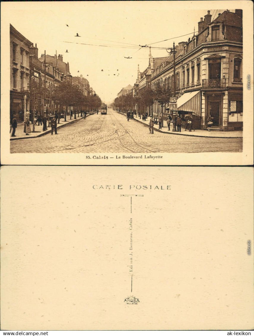 Calais Le Boulevard Lafayette/Straße Lafayette und Straßenbahn 1920