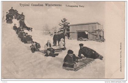 TYPICAL CANADIAN WINTERSCENE  TOBOGGANING PARTY