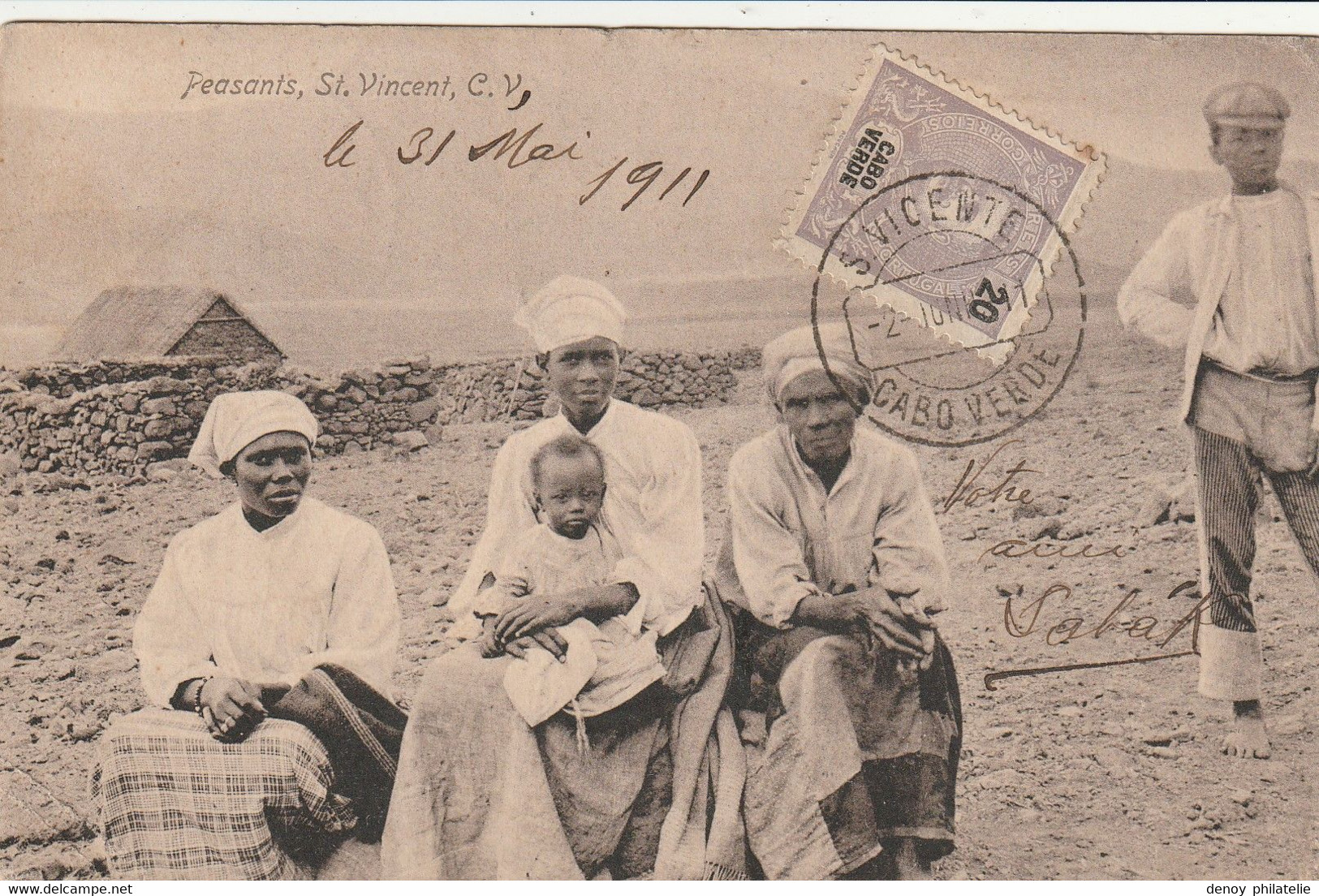 Cap Vert Capo Verde - Peasants , sT Vincent - Carte écrite en 1911 trés bon état belle oblitération