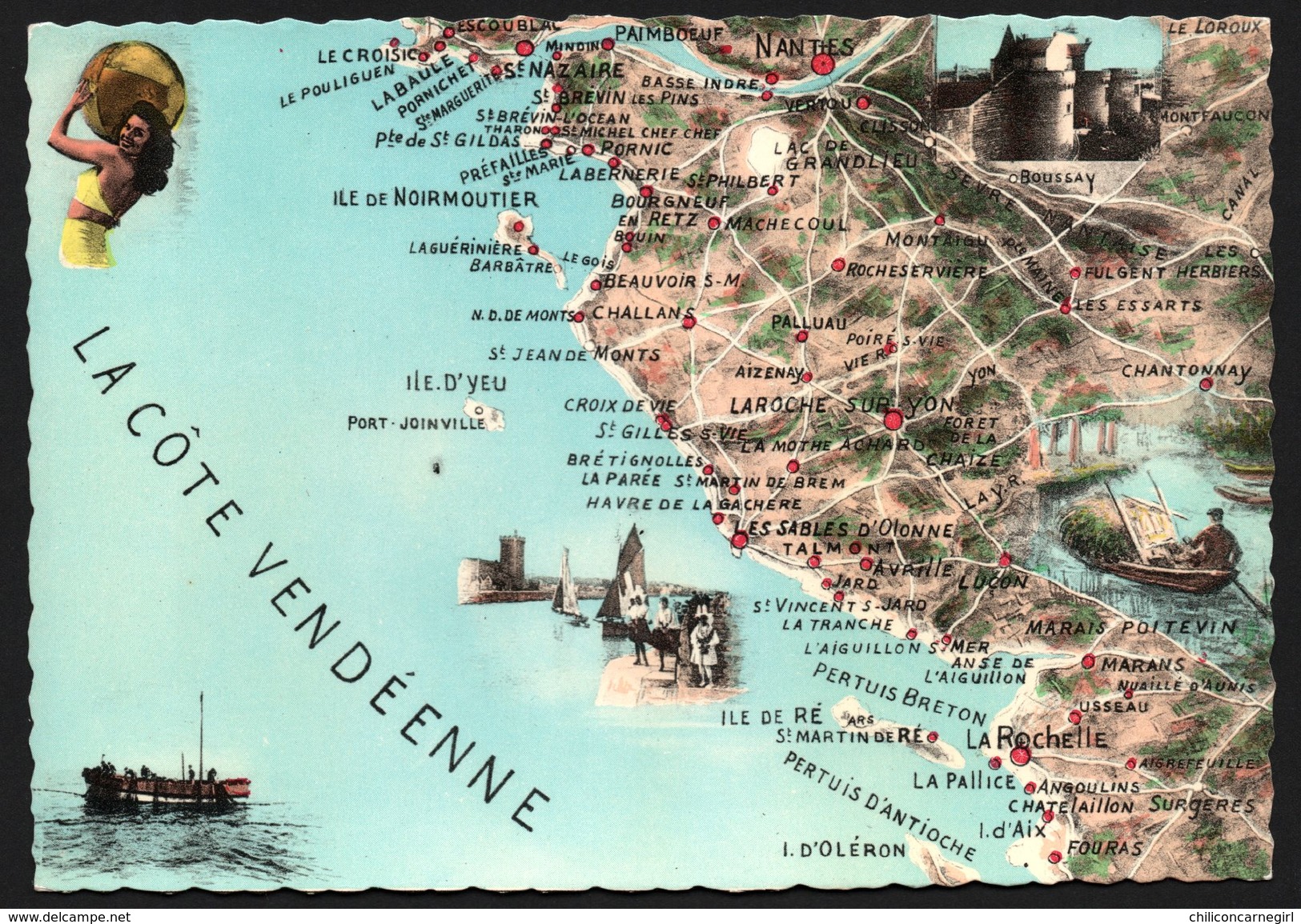 Carte Géographique de la Côte Vendéenne - Femme - Île de Ré - Boussay - Bateaux - CAP