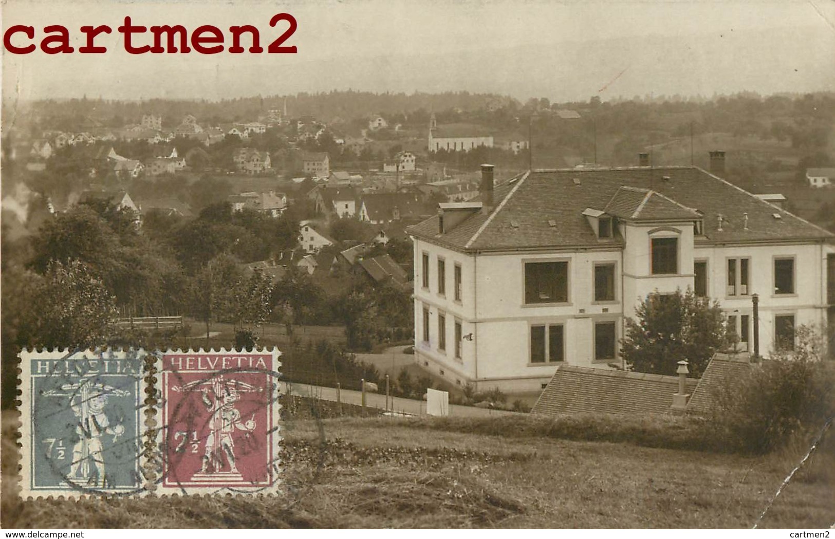 CARTE PHOTO : AFFOLTERN AM ALBIS CACHET ECRITE PAR HENRI WEISS SCULPTEUR ? RUE DU VILLAGE SUISSE AFFRANCHISSEMENT