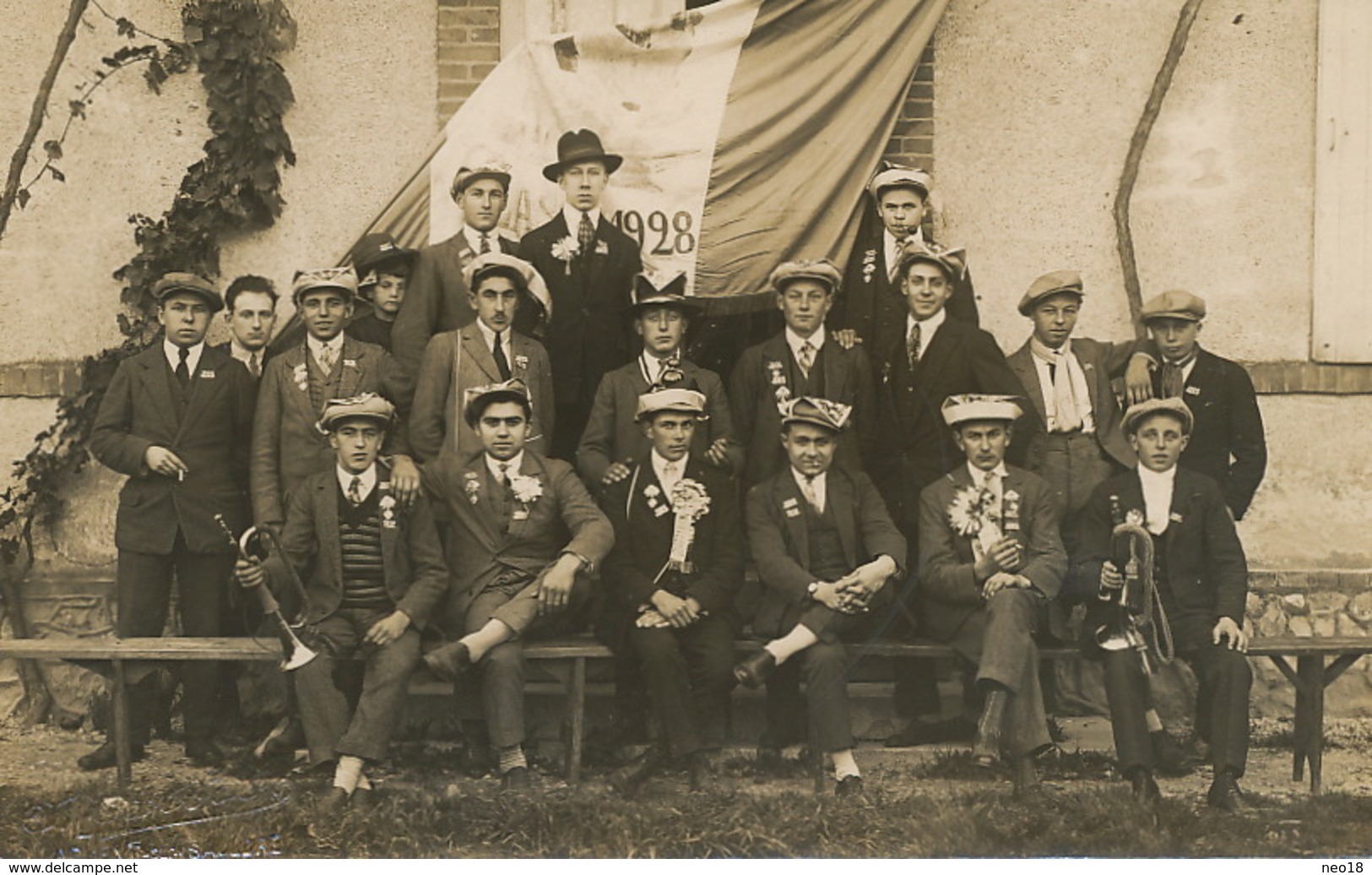 Carte Photo Argent sur Sauldre Groupe Conscrits 1928