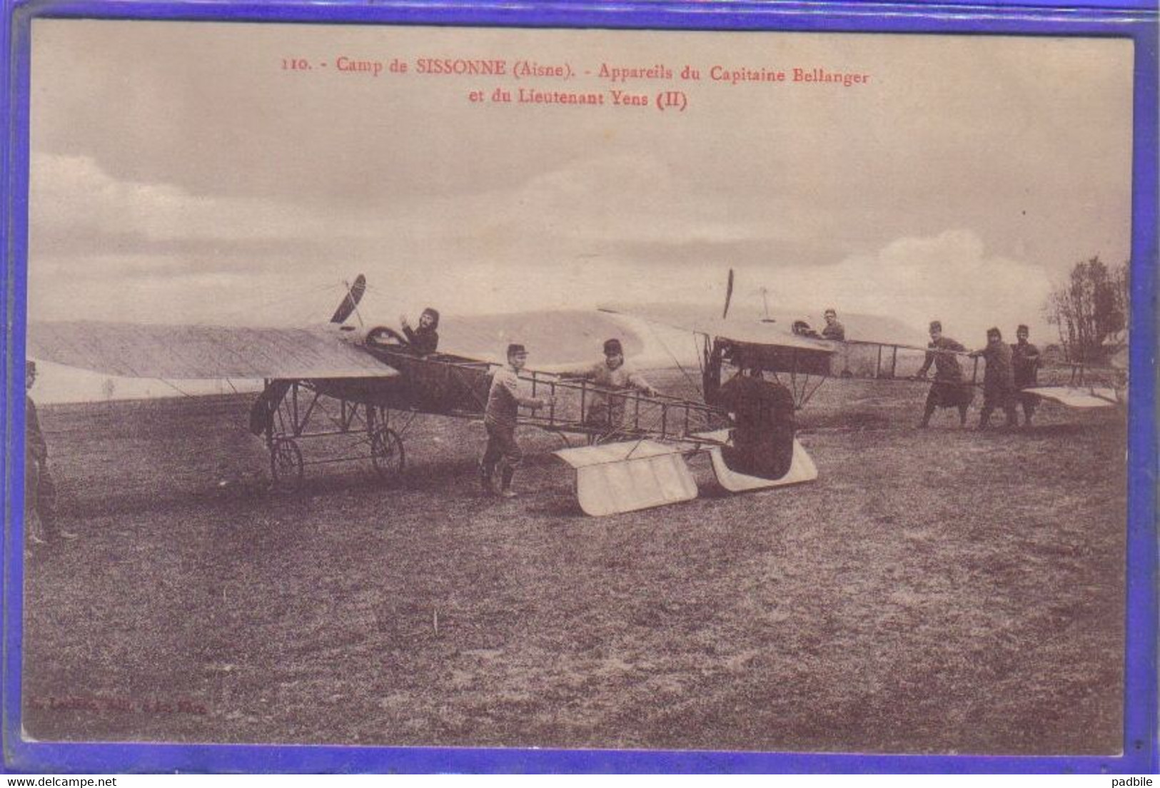 carte postale 02. Sissonne  avion  appareils du Capitaine Bellanger et lieutenant Yens très beau plan