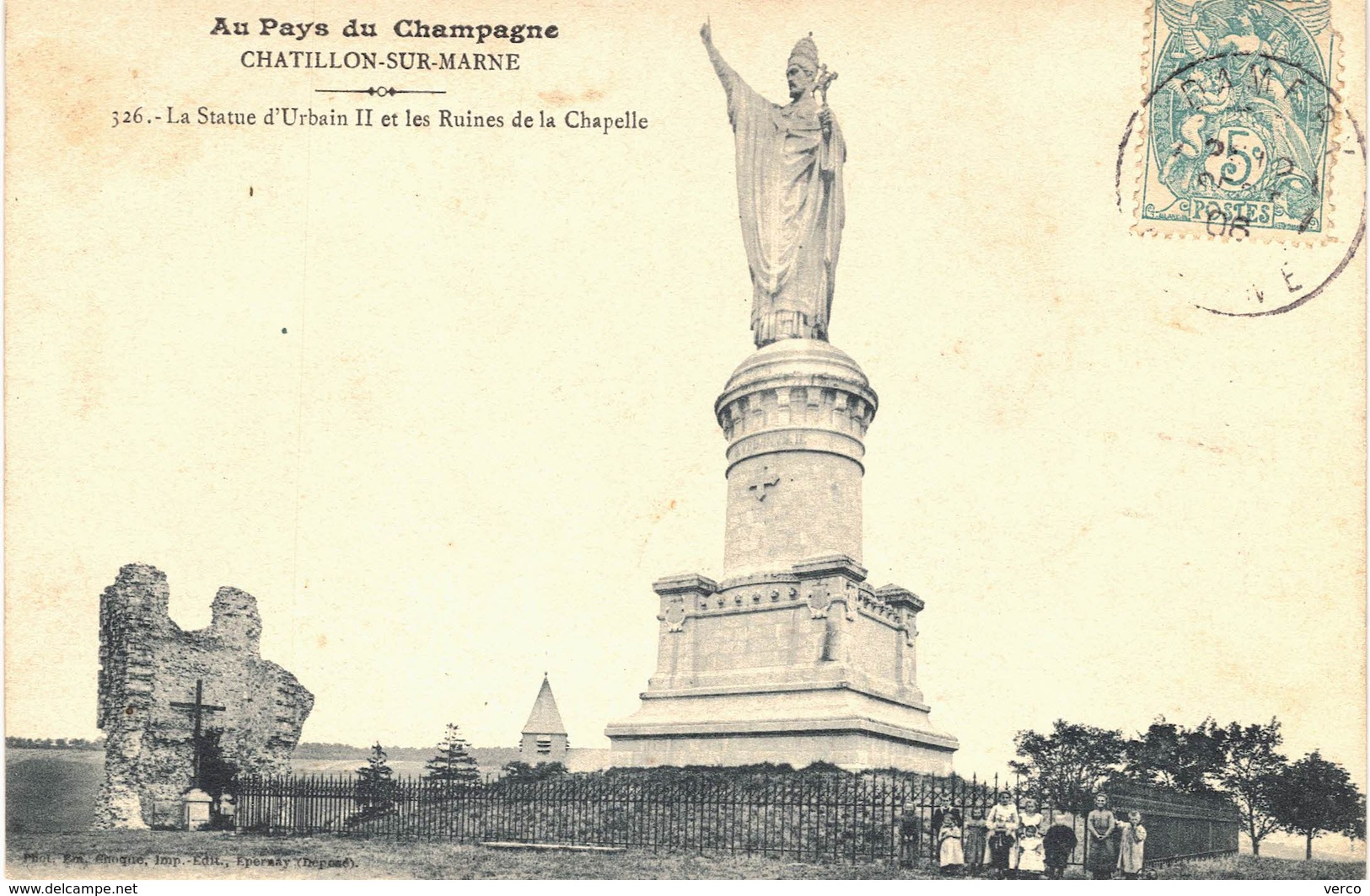 Carte POSTALE Ancienne de  CHATILLON sur MARNE - Statue d'Urbain II & ruines de la Chapelle